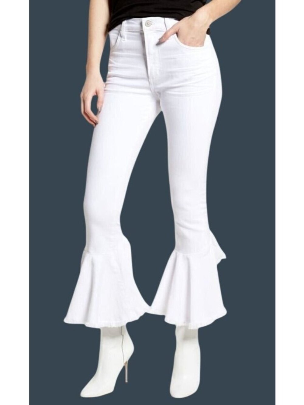 Citizens Of Humanity Drew Flounce High Rise White Flared Cropped Jeans 26